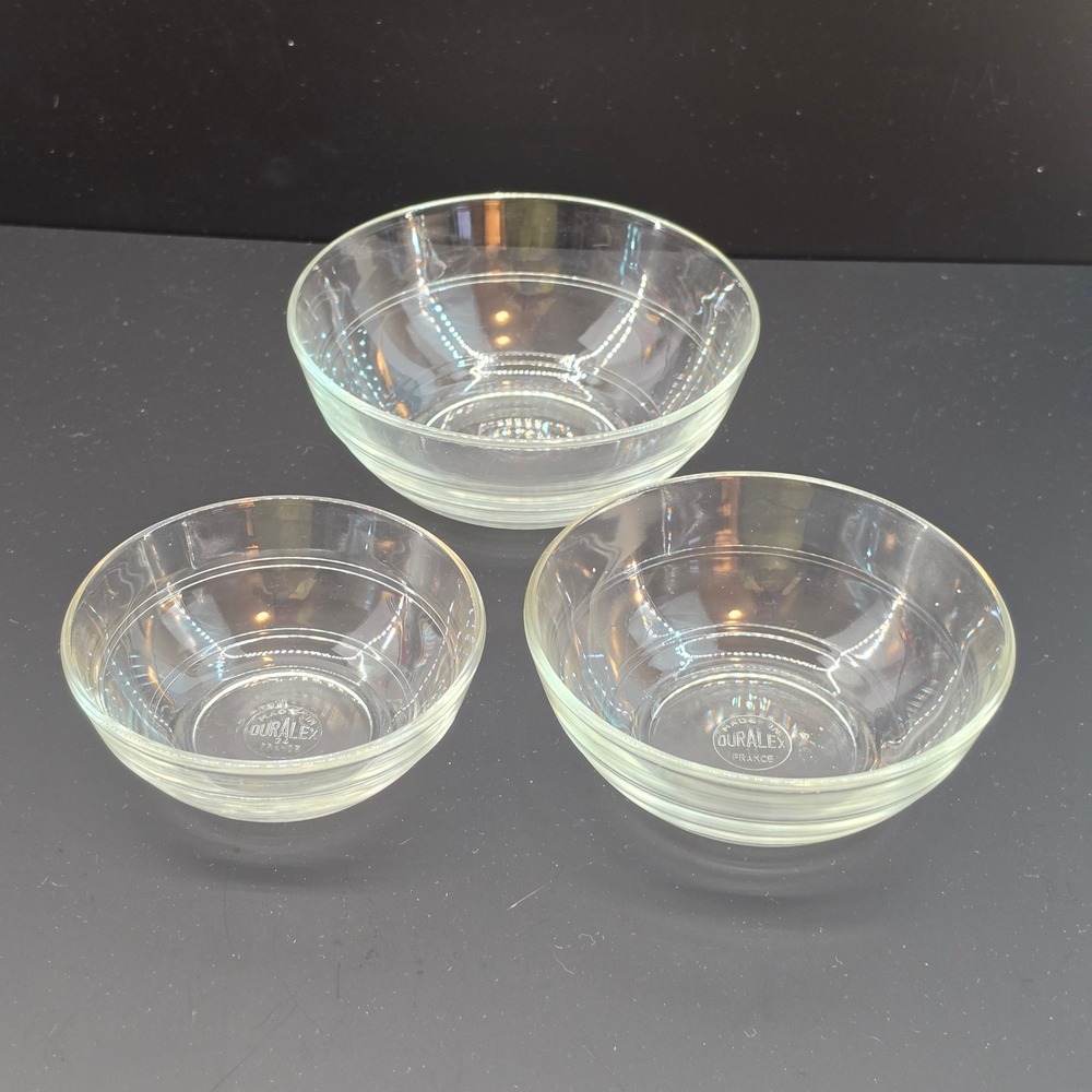 Duralex Lys Stacking Glass Prep Bowls Set of 3 Made in France Tempered Glass